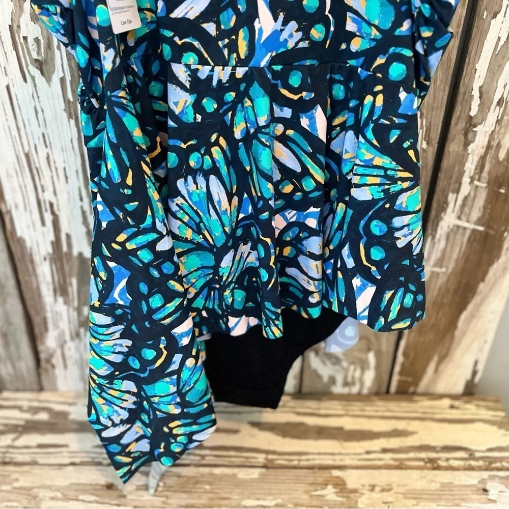 Ulla Popken One Piece Swimsuit dress NWT Size 32 Blue Green Abstract Butterfly